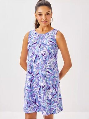 NWT Lilly Pulitzer Eliza Cotton Dress, Tropicalia Purple Elephant in Bloom XXS
